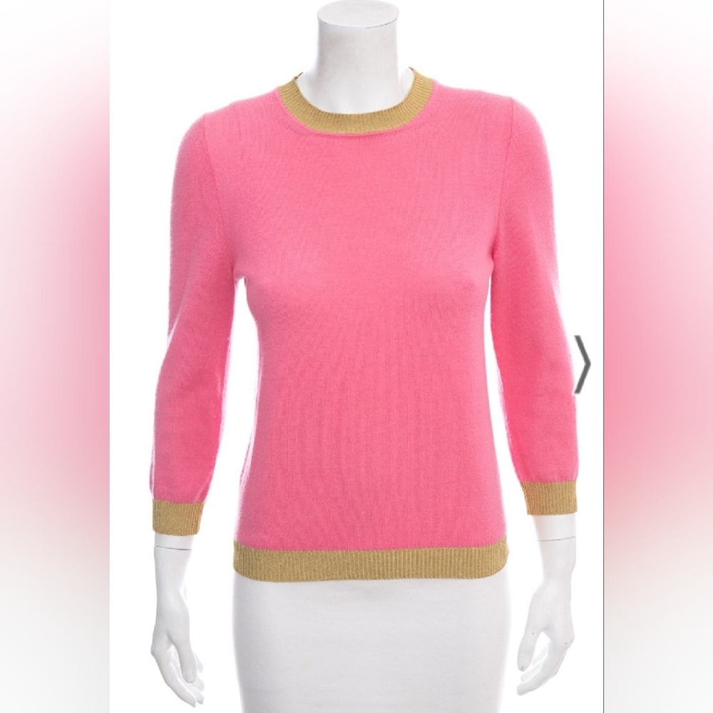 Gucci Pink Cashmere Sweater with Gold Trim Size XS